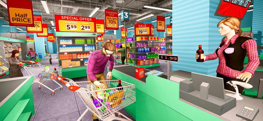 超市购物收银员女孩游戏3D